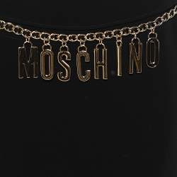Pre Owned Moschino Couture Black & Gold Logo Chain Detailed Crepe Short Skirt M