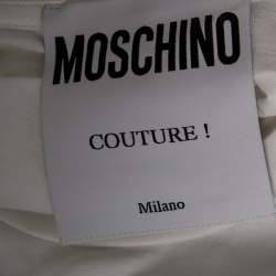 Pre Owned Moschino Couture White Logo Embroidered Cotton Oversized T-Shirt XS