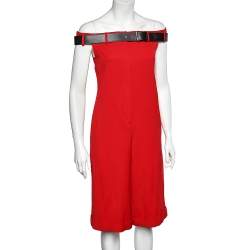 Moschino Red Wool Off shoulder Belted Detail Playsuit M