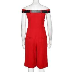 Moschino Red Wool Off shoulder Belted Detail Playsuit M