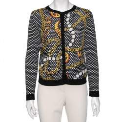 Moschino Couture Multicolored Polka Dotted Chain Print Crepe & Knit Cardigan S