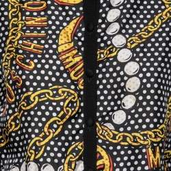 Moschino Couture Multicolored Polka Dotted Chain Print Crepe & Knit Cardigan S