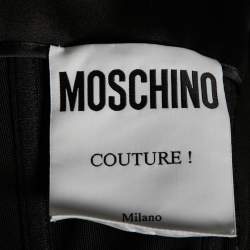 Pre Owned Moschino Couture Black Satin Bow Detail Strapless Pleated Dress M