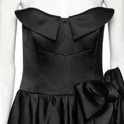 Pre Owned Moschino Couture Black Satin Bow Detail Strapless Pleated Dress M