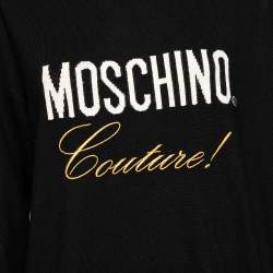 Pre Owned Moschino Couture Black Logo Intarsia Knit & Embroidered Crewneck Sweater M