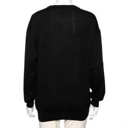 Pre Owned Moschino Couture Black Logo Intarsia Knit & Embroidered Crewneck Sweater M