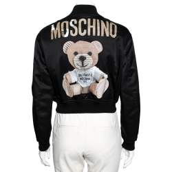Moschino Couture Black Teddy Print Synthetic Cropped Bomber Jacket S