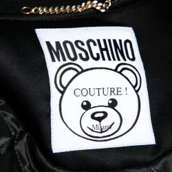 Moschino Couture Black Teddy Print Synthetic Cropped Bomber Jacket S