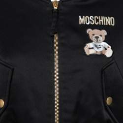 Moschino Couture Black Teddy Print Synthetic Cropped Bomber Jacket S