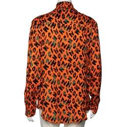 Moschino Couture Orange Printed Silk Neck Tie Detail Shirt L