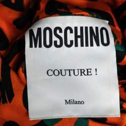 Moschino Couture Orange Printed Silk Neck Tie Detail Shirt L