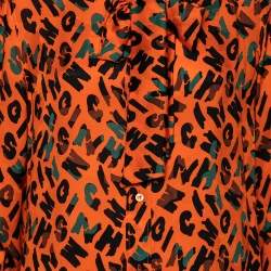 Moschino Couture Orange Printed Silk Neck Tie Detail Shirt L