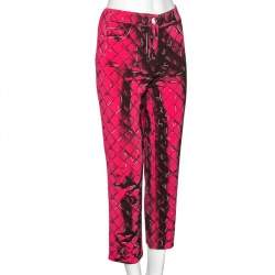 Pre Owned Moschino Couture Pink Printed Crepe Side Zip Detailed Trouser M