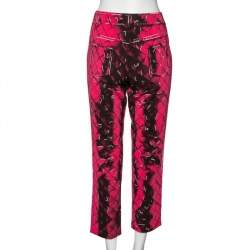 Pre Owned Moschino Couture Pink Printed Crepe Side Zip Detailed Trouser M