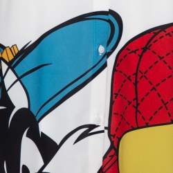 Pre Owned Moschino Couture White Silk Looney Tunes Printed Shirt Dress M