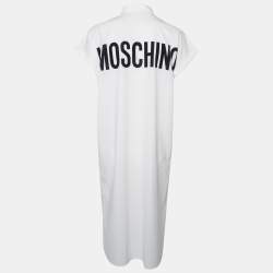 Pre Owned Moschino Couture White Silk Looney Tunes Printed Shirt Dress M