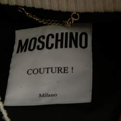 Pre Owned Moschino Couture Red Wool & Leather Flocked Logo Varsity Bomber Jacket M