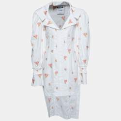 Pre Owned Moschino Couture White Cotton Floral Embroidered High-Low Dress M
