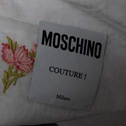 Pre Owned Moschino Couture White Cotton Floral Embroidered High-Low Dress M
