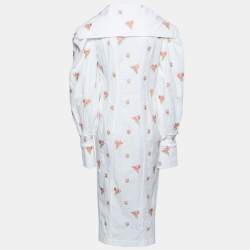 Pre Owned Moschino Couture White Cotton Floral Embroidered High-Low Dress M