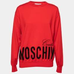 Moschino Couture Red Virgin Wool Crewneck Sweater S