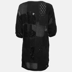 Pre Owned Moschino Couture Black Wool Patchwork Detail Knit Top M