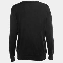 Pre Owned Moschino Couture Black Logo Intarsia Knit & Embroidered Crewneck Sweater S