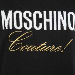 Pre Owned Moschino Couture Black Logo Intarsia Knit & Embroidered Crewneck Sweater S