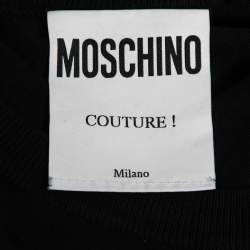 Pre Owned Moschino Couture Black Logo Intarsia Knit & Embroidered Crewneck Sweater S