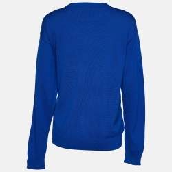Pre Owned Moschino Couture Blue Cheezy Bits Wool Intarsia Knit Long Sleeve Jumper S