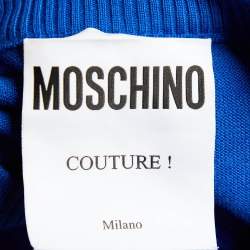 Pre Owned Moschino Couture Blue Cheezy Bits Wool Intarsia Knit Long Sleeve Jumper S