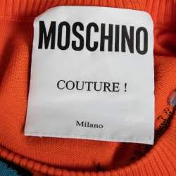 Pre Owned Moschino Couture Orange Looney Tunes Print Wool Sweater XS
