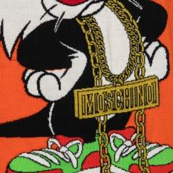 Pre Owned Moschino Couture Orange Looney Tunes Print Wool Sweater XS