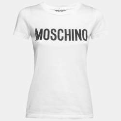 Pre Owned Moschino Couture White Logo Print Cotton T-Shirt S