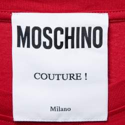 Pre Owned Moschino Couture Red Cotton Logo Printed Short Sleeve T-Shirt S