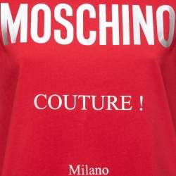 Pre Owned Moschino Couture Red Cotton Logo Printed Short Sleeve T-Shirt S