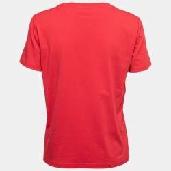 Pre Owned Moschino Couture Red Cotton Logo Printed Short Sleeve T-Shirt S