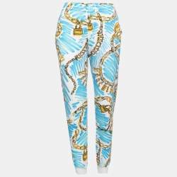 Pre Owned Moschino Couture Blue Chain Printed Cotton Joggers S
