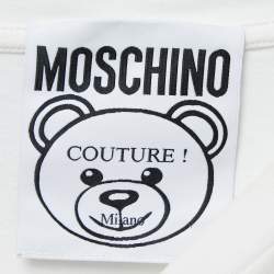 Pre Owned Moschino Couture White Cotton Toy Bear Logo T-Shirt L