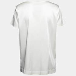 Pre Owned Moschino Couture White Satin Camelia Print T-Shirt M