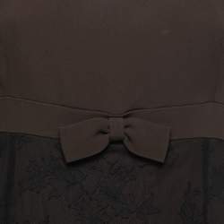 Pre Owned Moschino Couture Black/Brown Crepe & Lace Bow Detail Mini Dress L