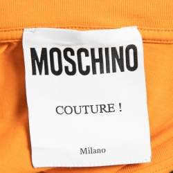 Pre Owned Moschino Couture Orange Logo Printed Cotton Half Sleeve T-Shirt L