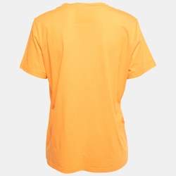 Pre Owned Moschino Couture Orange Logo Printed Cotton Half Sleeve T-Shirt L