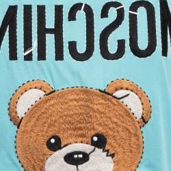 Pre Owned Moschino Couture Blue Teddy Bear Embroidered Cotton Short Sleeve Oversized T-Shirt S