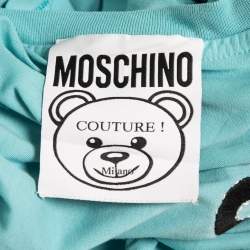 Pre Owned Moschino Couture Blue Teddy Bear Embroidered Cotton Short Sleeve Oversized T-Shirt S