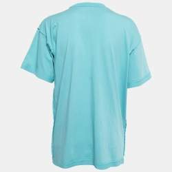 Pre Owned Moschino Couture Blue Teddy Bear Embroidered Cotton Short Sleeve Oversized T-Shirt S