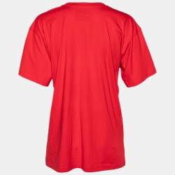 Moschino Couture Red Cotton Knit Logo Embroidered Oversized T-Shirt XXS