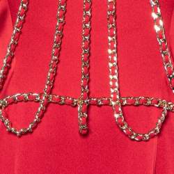 Pre Owned Moschino Couture Red Sateen Neck Chain Detail Evening Gown M