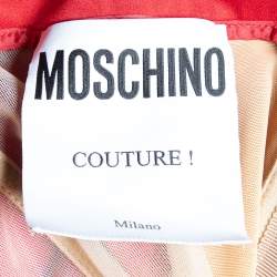 Pre Owned Moschino Couture Red Sateen Neck Chain Detail Evening Gown M