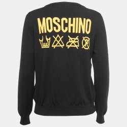 Moschino Couture Black Logo Patterned Wool Button Front Cardigan M